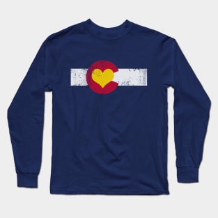 Colorado Flag Heart Sun Retro Fade Long Sleeve T-Shirt